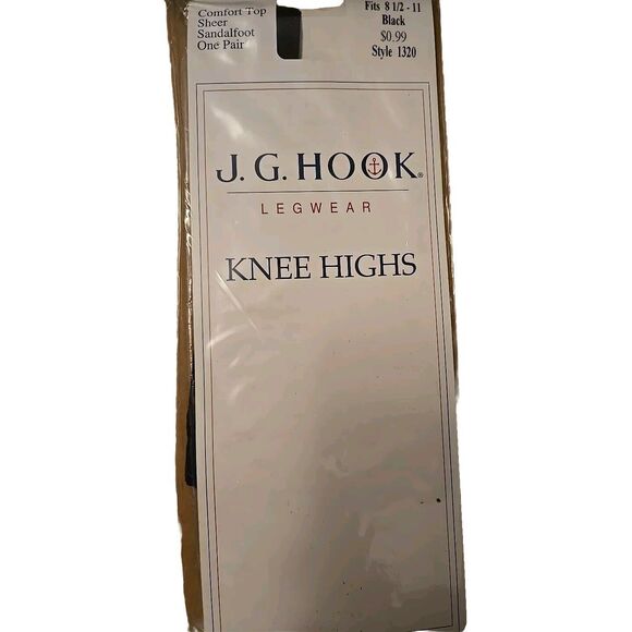 Vtg JG Hook Legwear Knee Highs Black Style 1320 Sz 8.5-11 Sandalfoot 1 Pair - Picture 1 of 2